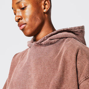 Sweat à capuche pour homme à manches longues, coupe oversize, style streetwear, délavé à l'acide, brodé, respirant, avec logo personnalisé, uni, délavé aux pigments, style français - Product Image 5