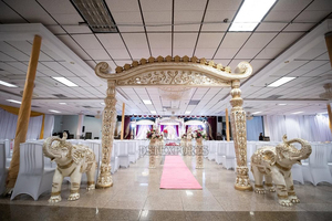 Fascinante Raj Mahal boda india Mandap fibra tallada alta recepción real etapas decoraciones pilares personalizados Reino Unido Mandapam - Product Image 6