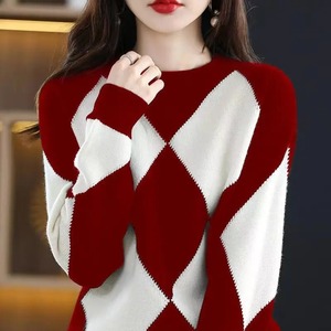 Vintage Knitting Contrast Sweaters Autumn New <b>Long</b> Sleeve O-Neck Loose All-<b>match</b> Pullovers Casual Fashion Women Clothing - Product Image 5