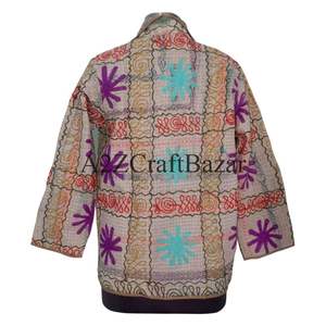 Abrigo Largo Reversible de Estilo Bohemio Indio Kantha, Transpirable y Ecológico para Mujer, Chaqueta de Punto de Algodón para Otoño e Invierno, Kimono - Product Image 6