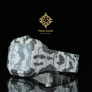 Reloj de Pulsera para Hombre con Diamantes Moissanite Negros y Blancos, Totalmente Engastado, Movimiento Mecánico Automático para Proveedores Indios - Product Image 4