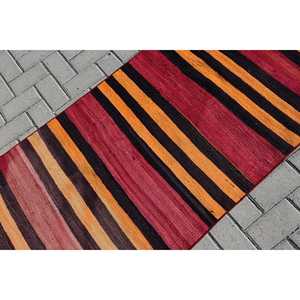 Tapis turc vintage 2,9x10,9 pi (88x333 cm), Kilim rouge et noir, tapis oriental - Product Image 5