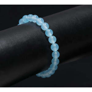 Bracelet en calcédoine bleue lisse de 8 mm, perles rondes, 7 pouces, boule de quartz pour cadeau - Product Image 3