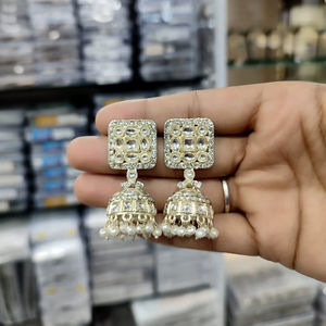 <b>Gold</b> Plated Jhumki Earring Jewelry <b>Sets</b> Lightweight Zinc Alloy Earring <b>Set</b> for Traditional Wedding Wear Trendy and Elegant - Product Image 1