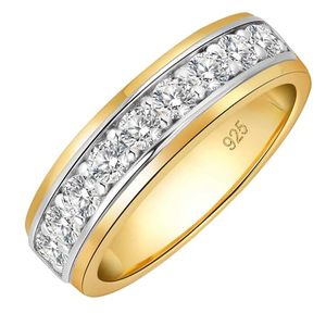 SweetJew <b>Mens</b> Moissanite Wedding Band 925 Sterling <b>Silver</b> 14K Yellow Gold Plated 1ct D Color VVS1 Clarity Brilliant Lab <b>Ring</b> - Product Image 1