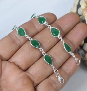 Green Onyx 925 Sterling <b>Silver</b> Gemstone Adjustable Handmade <b>Bracelet</b> Jewelry May Month Birthstone Gift for Her 10 Stone <b>Bracelet</b> - Product Image 2