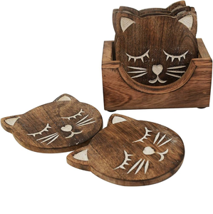 Posavasos de madera con forma de gato de calidad perfecta para el hogar, oficina y posavasos de corcho, diseño atractivo, superventas - Product Image 5
