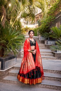 Magnifique Lehenga Choli de mariage en velours jacquard Zari, coupe ample et formelle pour femme - Product Image 5