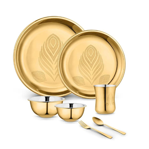 Juego de cena de acero inoxidable de 7 piezas de alta calidad con revestimiento de PVD dorado Diseño láser permanente Material metálico Colección divina - Product Image 2