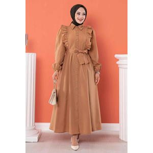 Robe modeste détaillée à volants Tan - Product Image 4