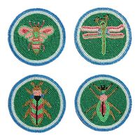 Ensemble de sous-verres à broderie perlée de qualité supérieure 4 pièces Design unique de beaux insectes avec travail manuel Collection de table fantaisie d'Inde