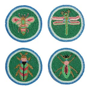 Juego de posavasos bordado con cuentas Premium de 4 piezas, hermoso diseño único de insectos con trabajo hecho a mano, colección de mesa elegante de la India - Product Image 1
