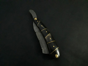 มีดโกนเหล็กดามัสกัสแบบตรงมีหูจับสีดำเงางามของขวัญที่สมบูรณ์แบบสำหรับสามี OEM ความปลอดภัยในอุตสาหกรรม DIY - Product Image 2