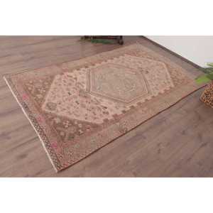 Vintage Area Rug 4x6.6 ft (123x201 cm), Turkish <b>Brown</b> Plants & trees Rug - Product Image 2