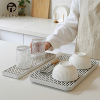 Feepop Égouttoir à vaisselle pliable écologique à double couche en diatomite et plastique, absorbant l'eau, pour le rangement des aliments et la séchage de la vaisselle