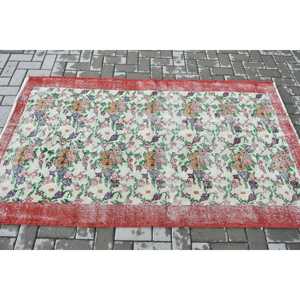 Turkish Vintage Area Rug 3.8x6.6 ft, <b>Red</b> Camouflage Rug <b>Wool</b> - Product Image 3