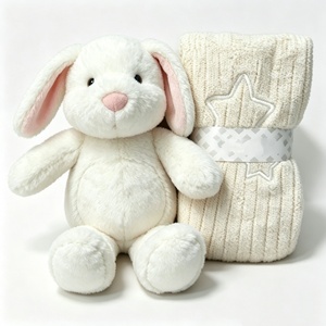5-7 Years Bunny Plush Gift Set White Rabbit Stuffed Toy & Knit <b>Blanket</b> Birthday <b>Box</b> with Mesh Lining - Product Image 3