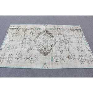 Tapis vintage 3,7x5,8 pieds, tapis turc décoratif, tapis en laine gris bleu à imprimé animal - Product Image 2