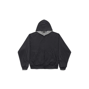 Custom Men's Reversible Boxy Fit <b>Black</b> Grey Casual Retro Contrast Hem High Quality French Terry <b>Fabric</b> Zipper Hoodie - Product Image 3