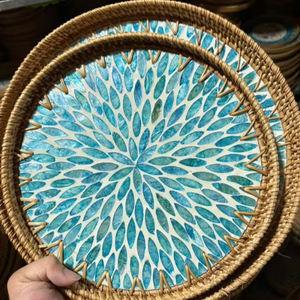 Wholesale Handmade Bamboo Serving Tray Eco Friendly Woven Rattan Square Rectangle Inlaid - Product Image 1