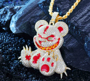 Colgante de Oso Malvado de Dibujos Animados - Plata 925/Chapado en Oro Estilo Hip Hop con Moissanita Corte Princesa y Certificación IGI - Product Image 2