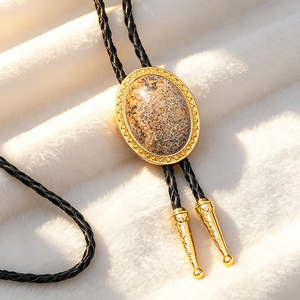 Bolo Tie Cowboy Artistique Floral Personnalisé avec Insert en Époxy Brillant et Cordon en PU Tressé pour un Style Bohème Quotidien - Product Image 1