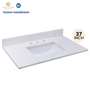 Diseño encantador 37 pulgadas Piedra artificial Cuarzo Baño Fregadero integrado Encimera de tocador - Product Image 1