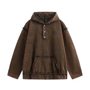 Ensemble sweat-shirt et pantalon de survêtement ample en coton 100% 430 g/m², style streetwear, patchwork délavé, sweat-shirt lourd - Product Image 2