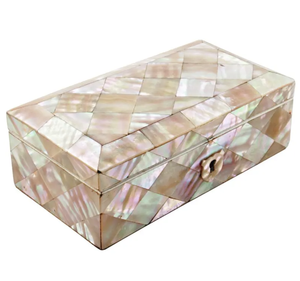 Boîtes à bijoux carrées en bois artisanal avec incrustation de nacre blanche pour cadeaux de mariage - Product Image 1