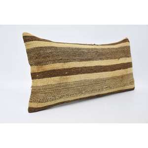 Beige 12x24 Inches Wool Kantha Rug Rustic Vintage Pattern <b>Pillow</b> Woven Technique - Product Image 3