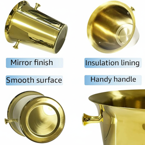 Seau à glace isotherme en acier inoxydable double paroi plaqué or de qualité supérieure avec poignées – Idéal pour les fêtes, la maison et les bars – Durable et écoresponsable - Product Image 2