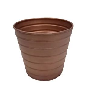 Jardinière ronde en métal pour décoration de la maison nervures design cuivre texture design américain pot pour sol intérieur extérieur décoration de table murale - Product Image 1