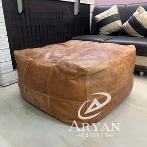 Pouf multifonction personnalisé 100% en cuir véritable Vintage Brown Large Foot Tabourets Ottoman Foot Tabouret pour le salon Pouf - Product Image 1