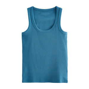 Camisetas sin mangas acanaladas de la mejor calidad para mujer, camiseta sin mangas de entrenamiento de gimnasio personalizada anticontracción con cuello redondo de Color azul a la moda - Product Image 1