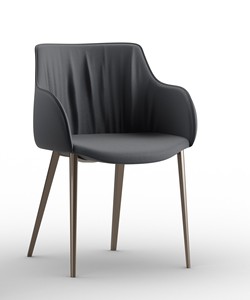 Modern Upholstered Faux Leather <b>Chair</b> With Metal Legs For Dining Room Furniture - Product Image 1