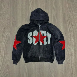 เสื้อฮู้ดดี้ลำลองทรงโอเวอร์ไซส์สำหรับผู้ชาย สไตล์วินเทจแนวสตรีทแวร์ ดีไซน์ขาดๆ แบบเท่ๆ - Product Image 1