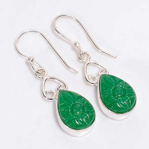 Boucles d'oreilles pendantes fantaisie pour enfants en pierre de malachite, serties en argent sterling, certifiées IGI, plaquées or et rhodium pour mariage - Product Image 2