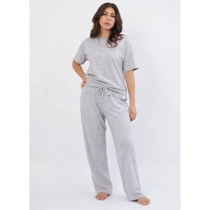 Heather Grey Fluid Knit Modal Women's Short-Sleeved 2-Piece <b>Pyjamas</b> Set Casual XXL Size Custom Comfortable Breathable Drawstring - Product Image 1