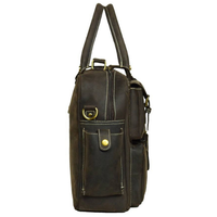 Sac messager élégant en cuir véritable Crazy Horse marron foncé unisexe, sacoche de voyage avec fermeture éclair détachable, grande capacité