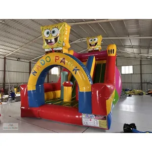 Structure gonflable commerciale à thème Bob l'éponge avec toboggan, équipement de jeu extérieur pour enfants, château gonflable en PVC - Product Image 4