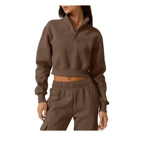 Sudadera con capucha de punto para mujer, estampada, oversize, corta, con cremallera, manga larga, cuello alto, estilo casual y urbano, para invierno - Product Image 2