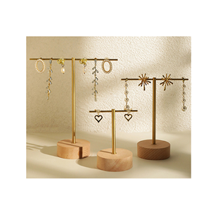 High Quality Wood and Brass Jewlery Stand Organizer Detachable <b>Holder</b> Three Tier <b>Metal</b> Wood Jewelry Display Stands - Product Image 5