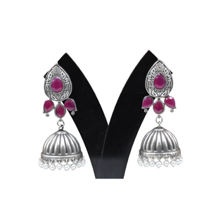 เครื่องประดับต่างหู jhumka ลูกปัดหินสีเงินออกแบบอย่างสวยงามสำหรับผู้หญิงและผู้หญิง - Product Image 1