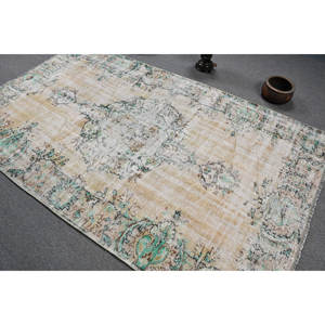 Alfombra de lana turca Vintage Cozy Chic de 5x8 pies, respaldo de látex de tejido plano de retazos beige y verde para decoración para sala de estar - Product Image 4