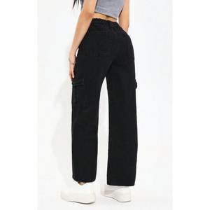 Pantalon cargo en jean noir Y2K streetwear pour femme, taille haute, coupe ample, extensible, multipoches, décontracté, écologique, effet plaqué, grandes tailles - Product Image 5