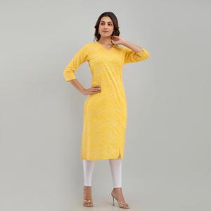 Kurta Recta con Estampado Floral Amarillo para Mujer, Tela Popelina Transpirable-SHKUP1213 - Product Image 3