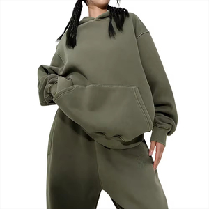 Best Performance Winter Hooded Collar Acid Wash Women's Tracksuit Heavyweight Breathable Long Sleeves 100% Cotton Fleece 2026 - Product Image 3