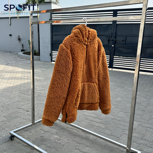 Casual Fleece <b>Sherpa</b> Lined 100% Cotton <b>Oversized</b> <b>Hoodie</b> Winter Warm Pullover Hoodies Sweatshirt Streetwear Zipper Custom Logo - Product Image 3