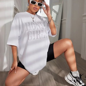 Fabricante mejor calidad rhinestone manga corta transpirable de gran tamaño ligero precio barato algodón logo camiseta de las mujeres - Product Image 2