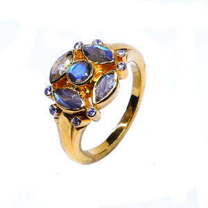 แหวนอัญมณีคลาสสิกสำหรับผู้หญิงสวม925เงินทองแหวนแลบราโดไรต์ที่มีค่า - Product Image 1